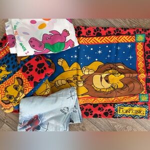 Vintage 90s l Lion King Barney Flat Fitted‎ Bedding  Made in USA BUNDLE